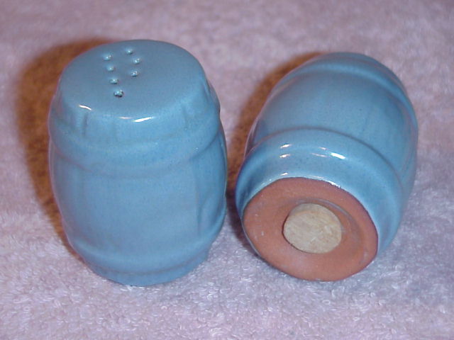 Frankoma barrel shakers glazed clay blue